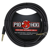 Pig Hog Black Woven Instrument Cable 20ft. Right Angle