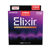 Elixir Phosphor Bronze 11-52 3-Pack Custom Light Gauge