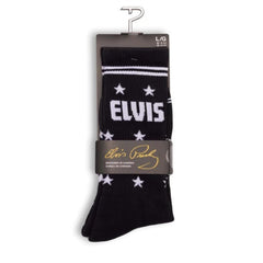 Perris Licensed ELVIS The King - Large Crew Socks in Black (1-Pair)