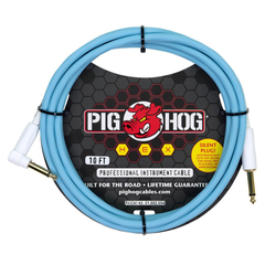 Pig Hog Hex Series Silent Cable 10 ft Daphne Blue right angle