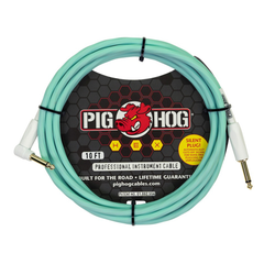 Pig Hog Hex Series Silent Cable 10 ft Seafoam Green - Right Angle
