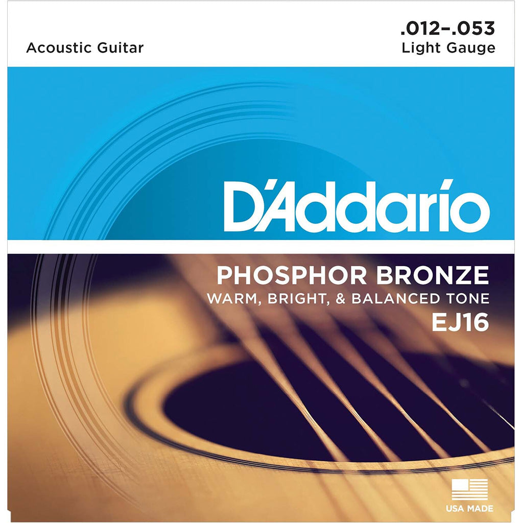 D'Addario EJ16 Light Gauge Phosphor Bronze Acoustic Guitar String Set 12-53
