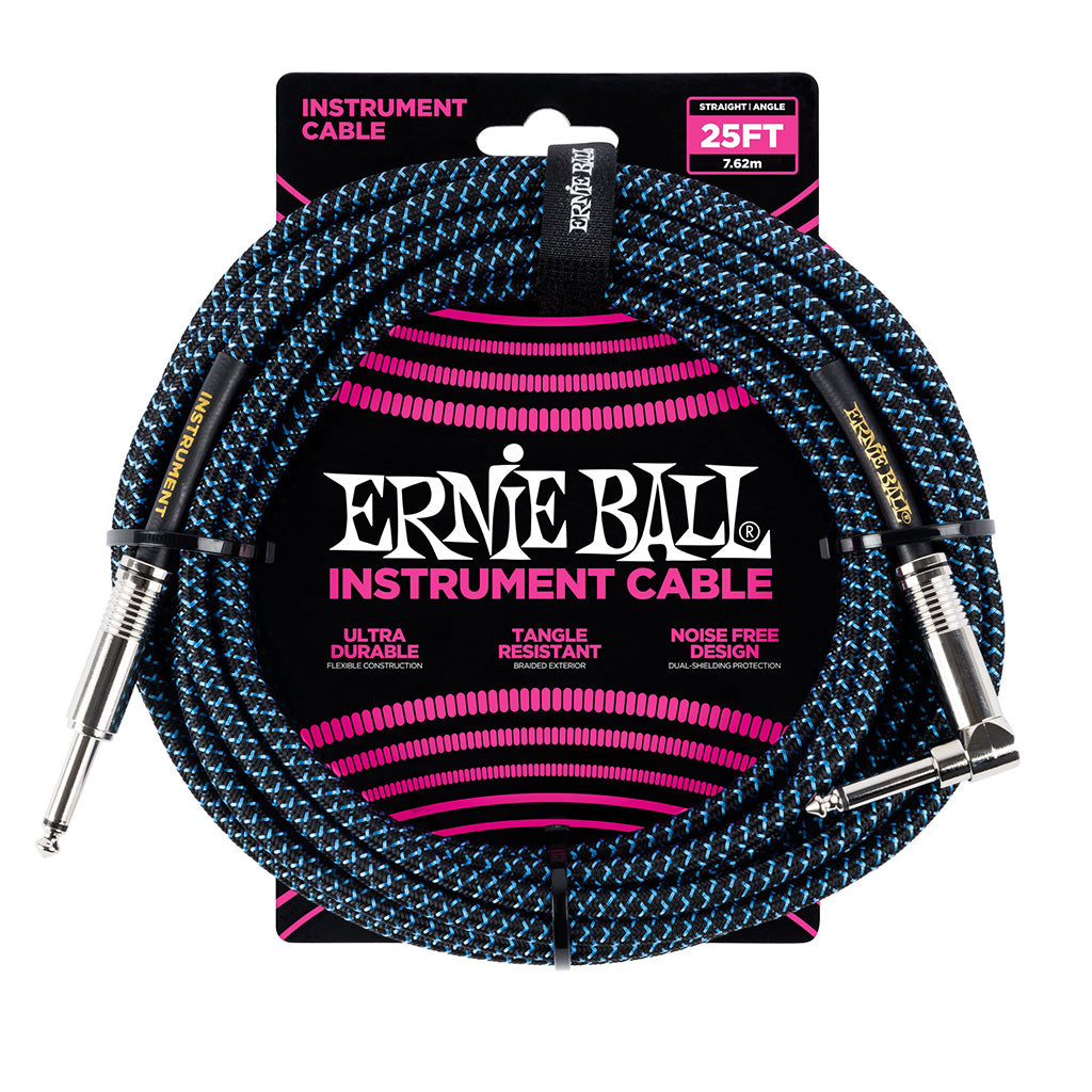 Ernie Ball 25ft Braided Instrument Cable in Black/Blue