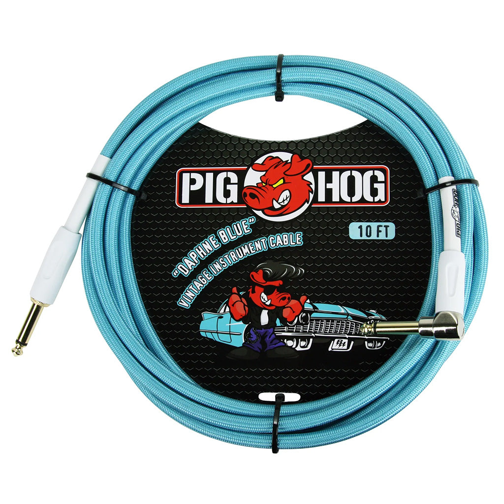 Pig Hog Daphne Blue Instrument Cable 10ft. Right Angle