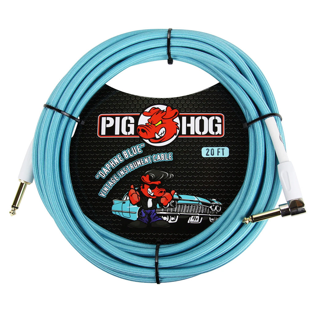 Pig Hog Daphne Blue Instrument Cable 20ft. Right Angle