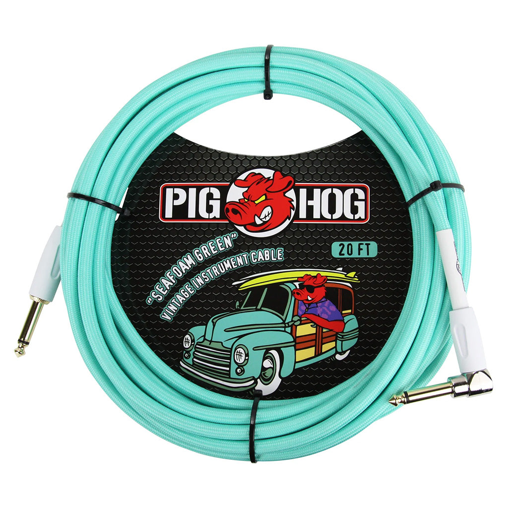 Pig Hog Instrument Cable 20Ft In Seafoam Green Right Angle