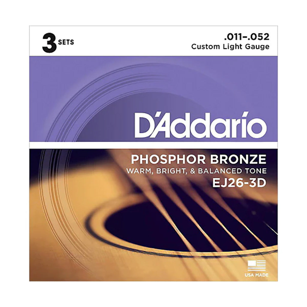 D'Addario Custom Light Phosphor Bronze Acoustic Guitar Set 11-52 3-Packs