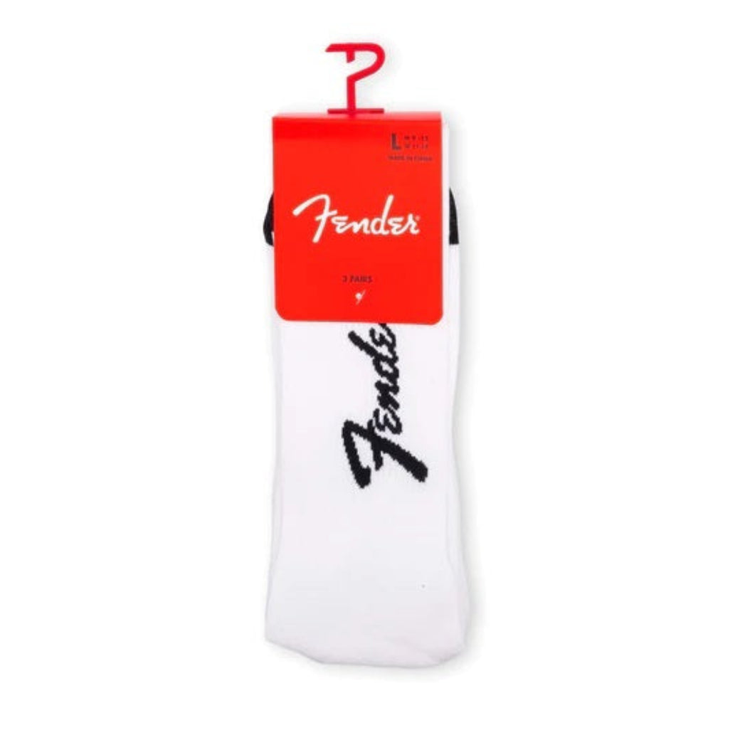 Perris Fender Logo - Large Crew Socks in White (3-Pair)