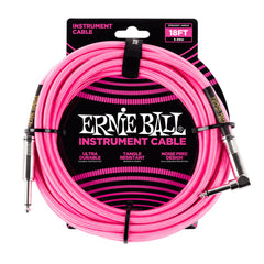 Ernie Ball Braided 18ft/5.5m Straight/Right Angled Instrument Cable In Neon PInk