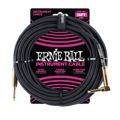 Ernie Ball Braided 18ft/5.5m Straight/Right Angled Jack Instrument Cable In Black With Gold Tips