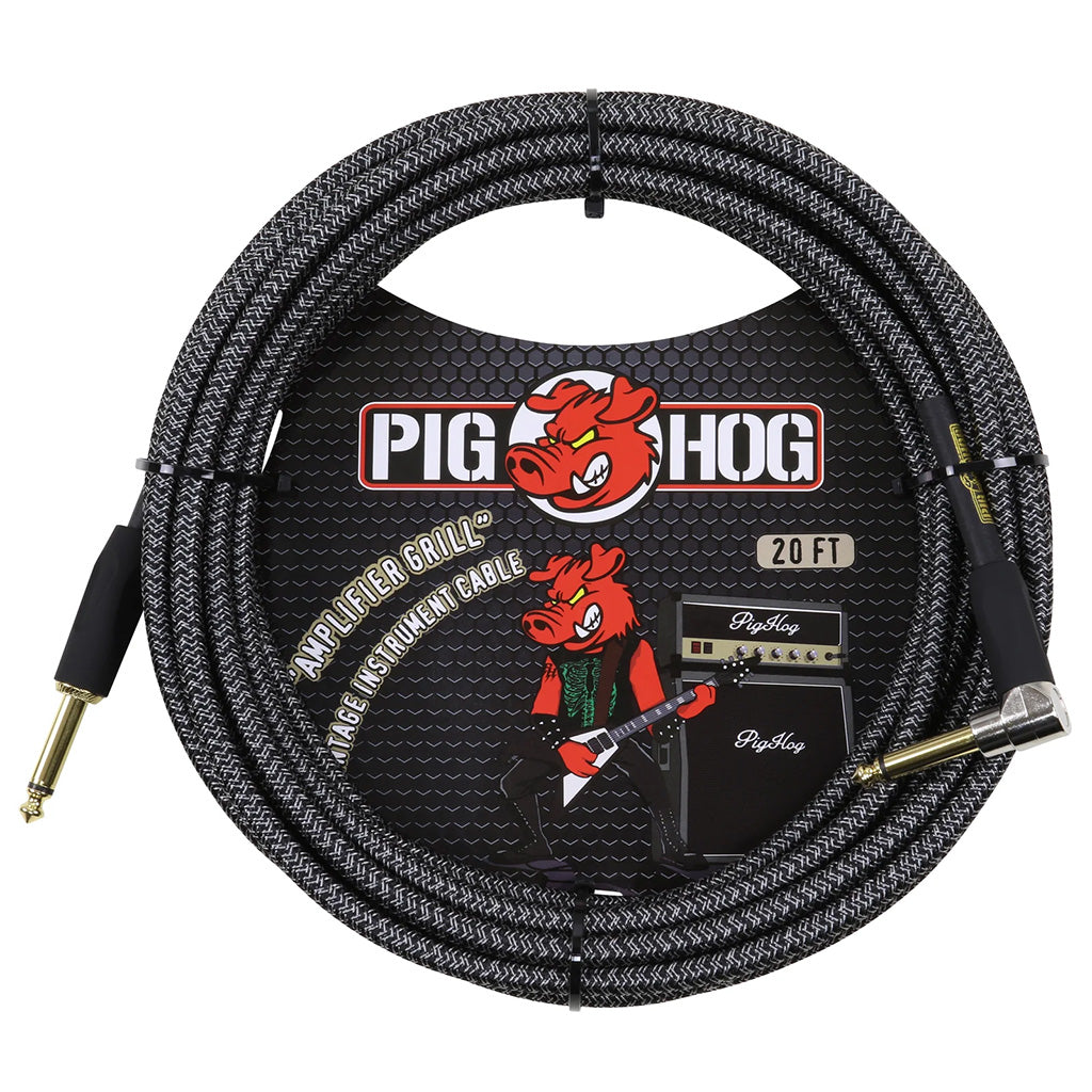 Pig Hog Amp Grill Woven Instrument Cable Right Angle 20ft