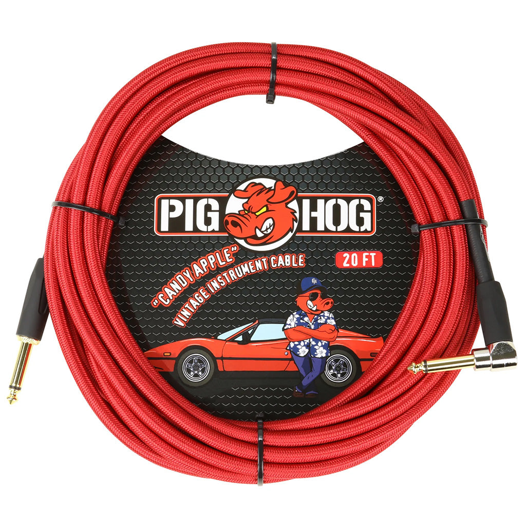 Pig Hog Candy Apple Red Instrument Cable Right Angle 20ft