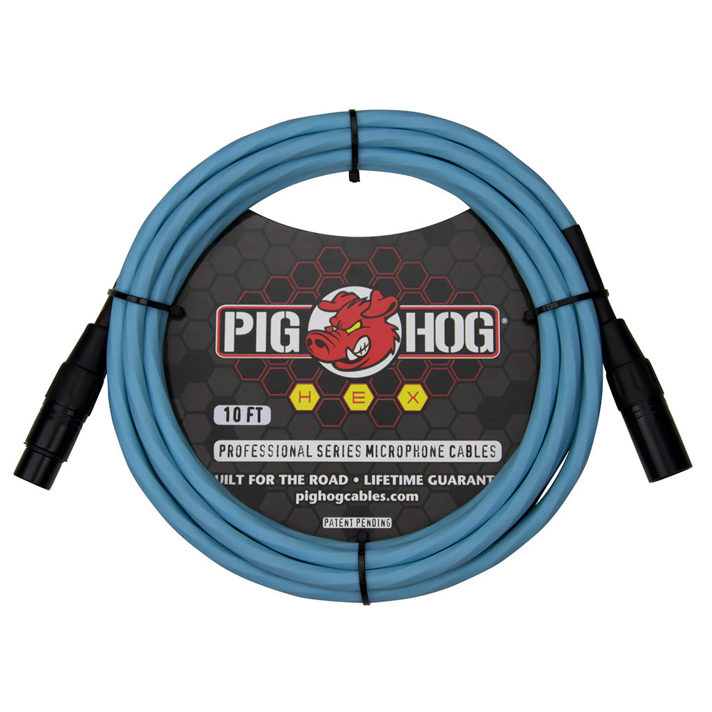 Pig Hog Hex Series Mic Cable 10ft - Daphne Blue