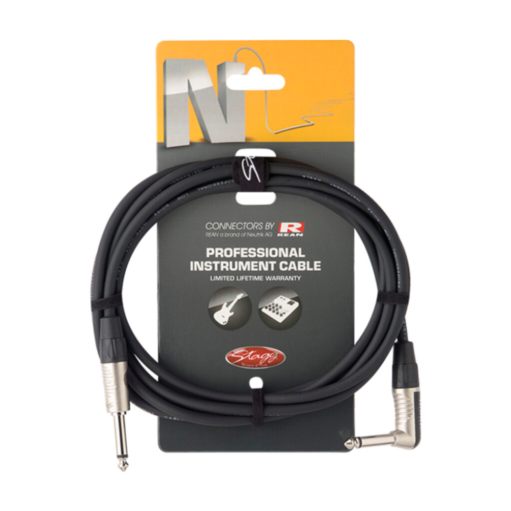 Stagg NGC3PLR Instrument Cable 3m/10ft - Straight to Right Angle