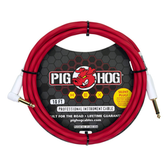 Pig Hog Hex Series Silent Cable 10 ft Candy Apple Red - Right Angle